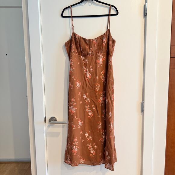 Reformation Floral Midi Dress Brown Sweetheart Neck Back Zip Strap Sz 12 - Picture 1 of 7